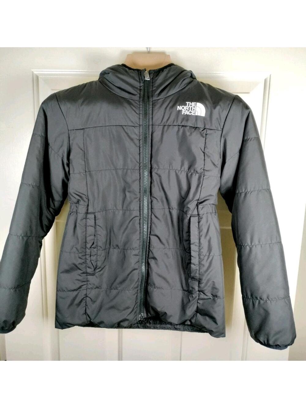 The North Face Girls Reversible Mossbud Swirl Jacket Black S 7/8 Fleece‎ Lined